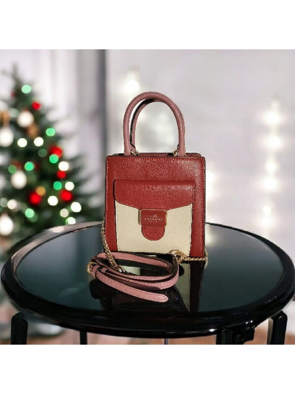 COACH LEATHER MINI PEPPER CROSSBODY PURSE PEBBLED LEATHER RED, WHITE, PINK NEW!